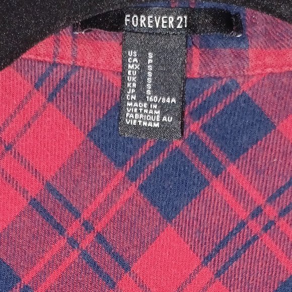 Forever 21 plaid button down shirt red & navy blue cotton women’s small soft - Picture 4 of 4